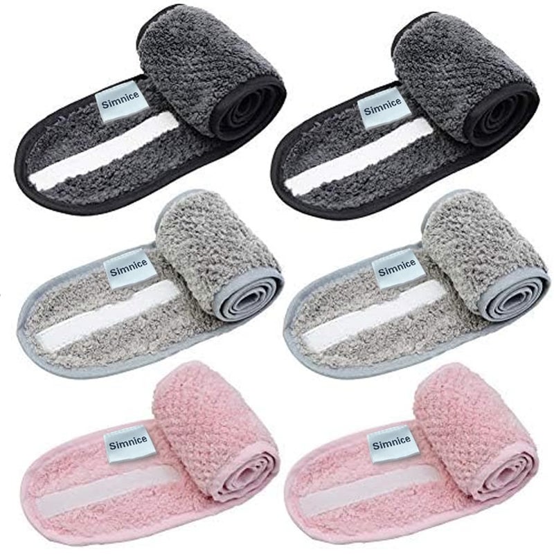 Simnice 6 Pieces Spa Facial Headbands Adjustable Head Wraps for women,Makeup Shower Bath Facial Wraps Sports Headband Terry Cloth Adjustable Stretch Towel with Magic Tape